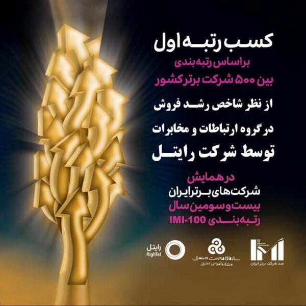 درخشش شرکت خدمات ارتباطی رایتل در آخرین رتبه بندی شرکت های درخشش شرکت خدمات ارتباطی رایتل در آخرین رتبه بندی شرکت های برتر ایران